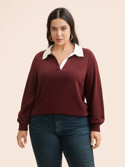 Polo Neck Contrast Patchwork Sweatshirt