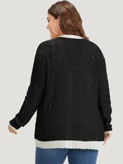 Two Tone Patchwork Cut Out Button Down Cardigan