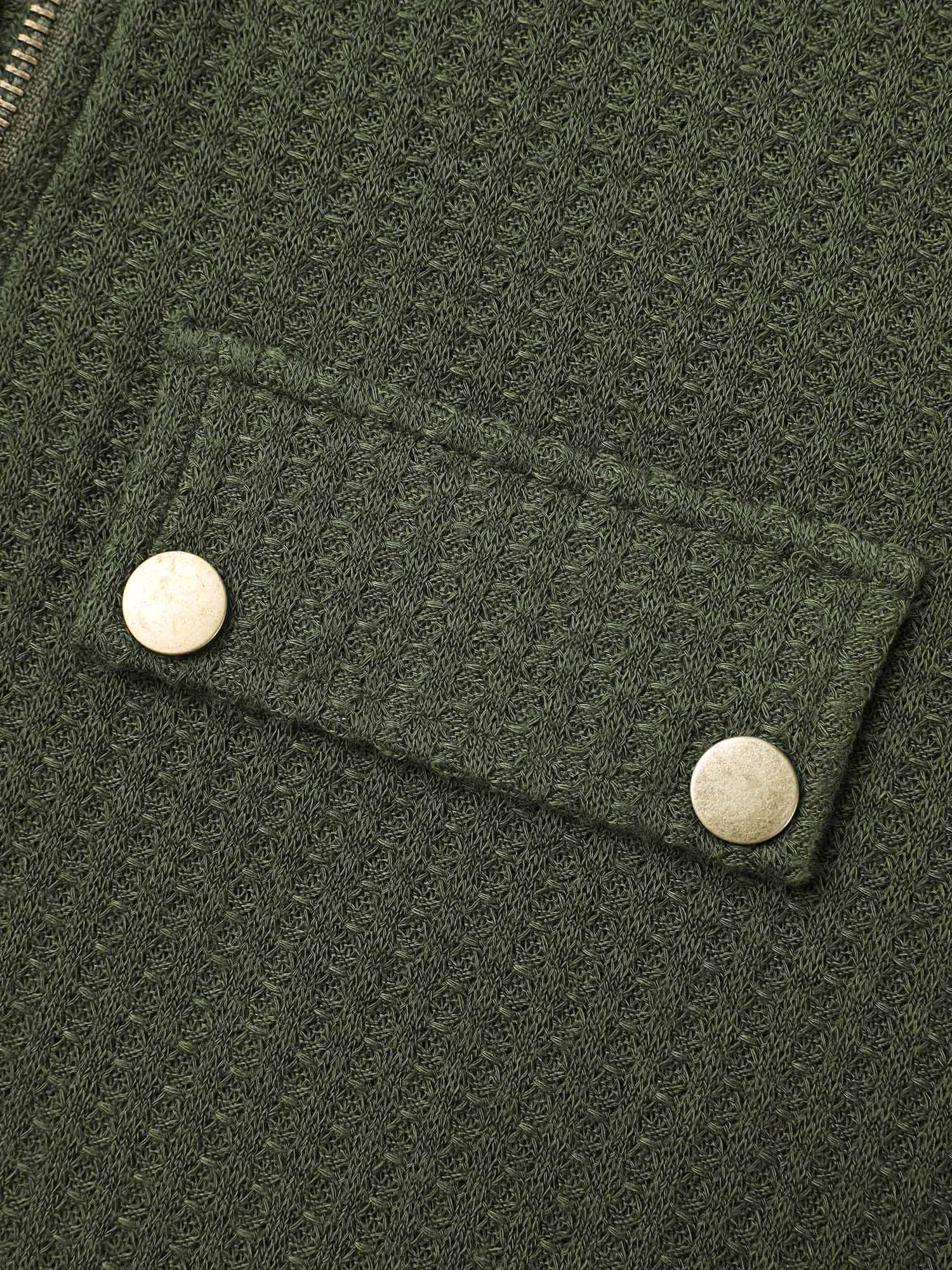 Half Zipper Flap Detail Pockets Knit Top