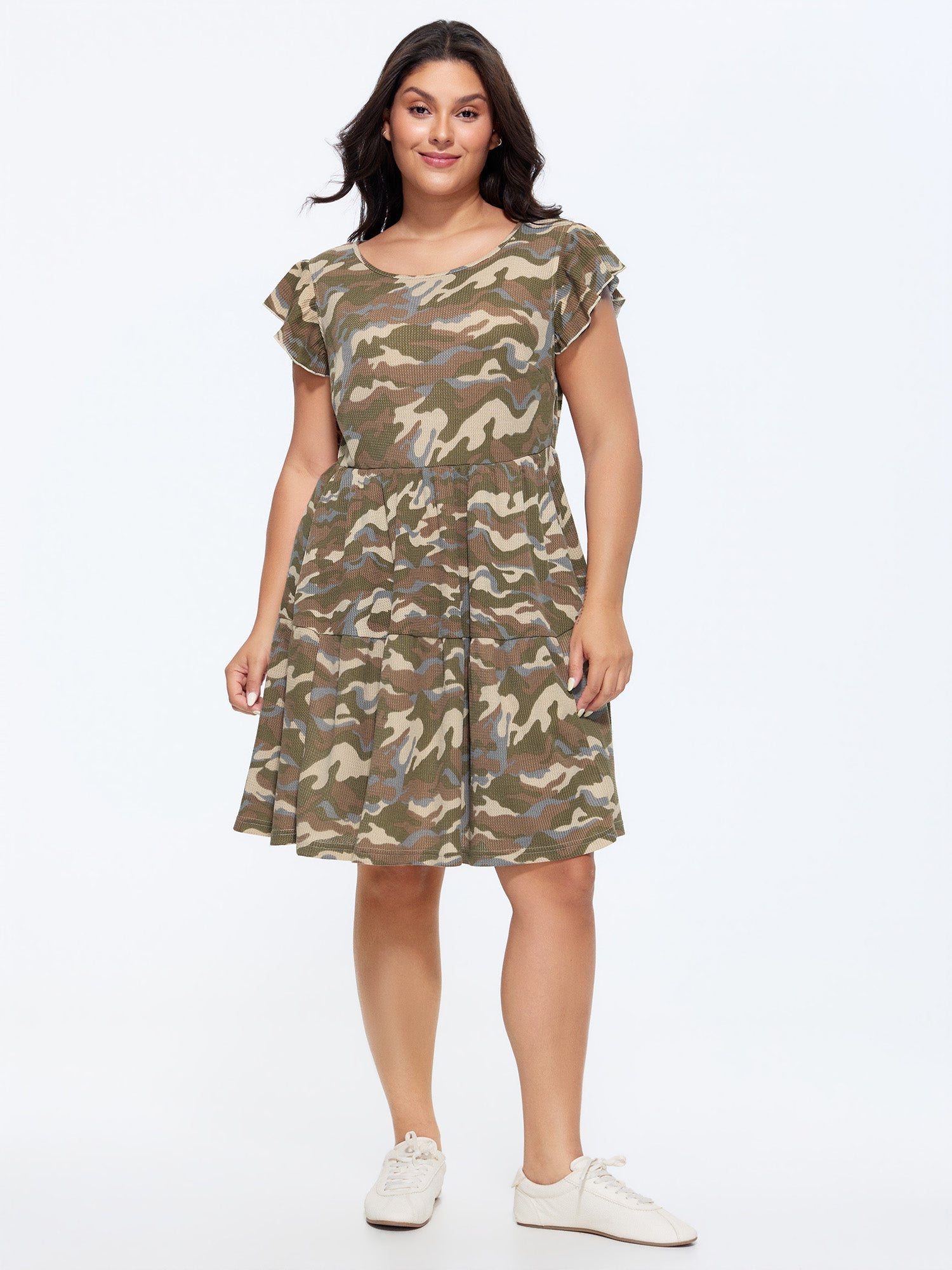 Camouflage Print Cap Sleeve Mini Dress