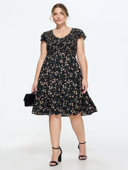 Floral Print V-Neck Ruffled Sleeve Mini Dress