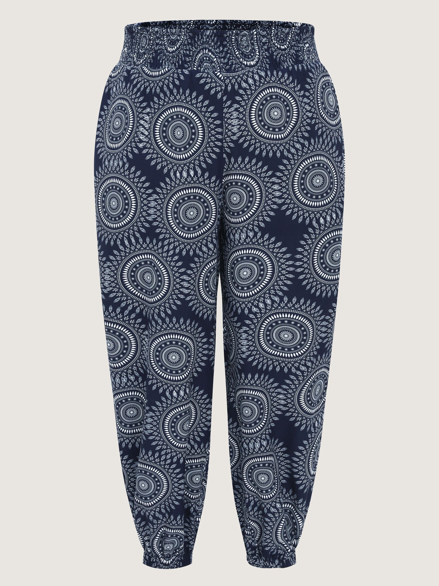 Supersoft Geometric Print Pockets Shirred Waist Pants