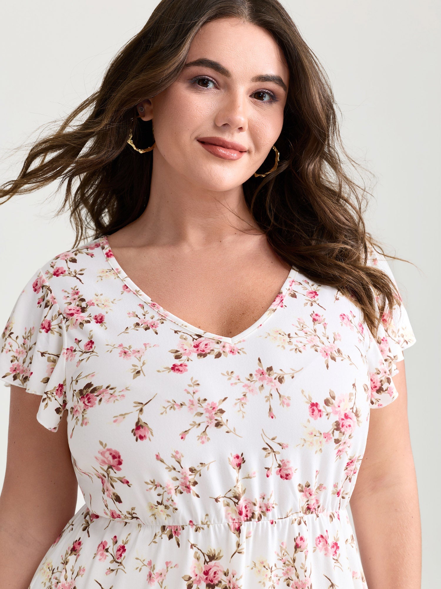 Cute Floral Print Stretchy Knit Top