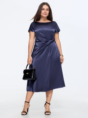 Sleek Satin Draped Waist Midi Dress
