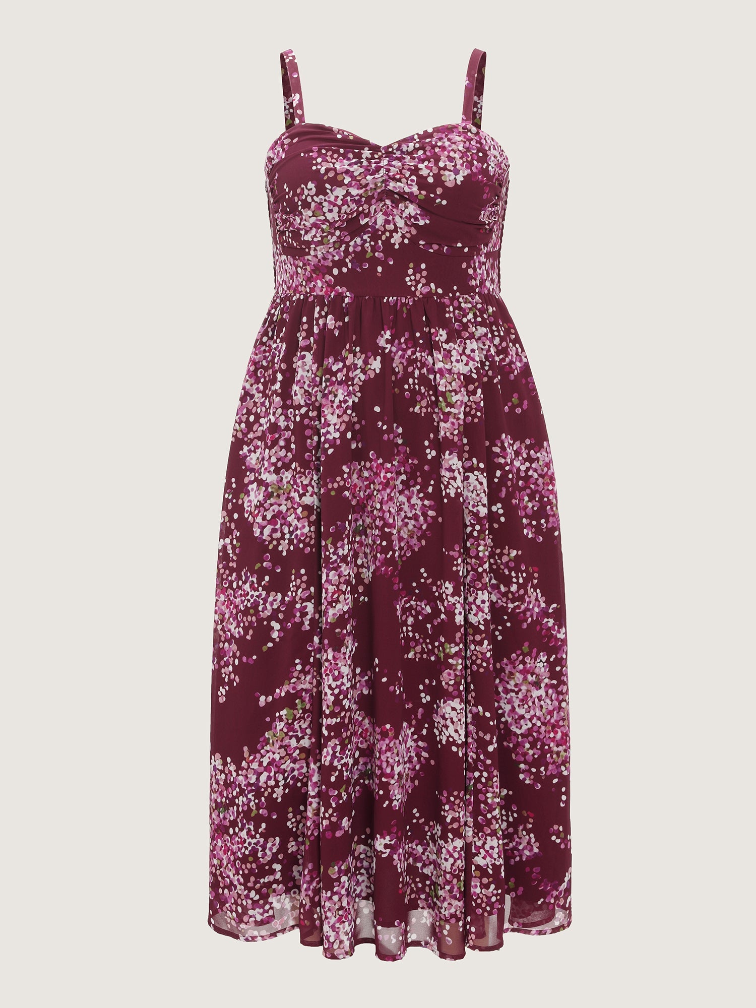 Elegant Floral Print Shirred Cami Maxi Dress