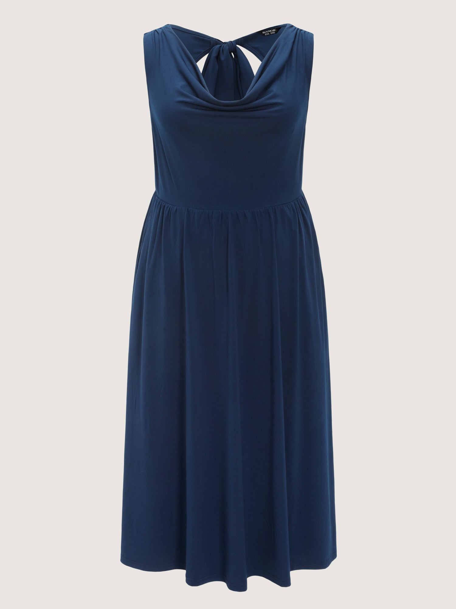 Stretchy Cowl Neckline Cut-Out Back Midi Dress