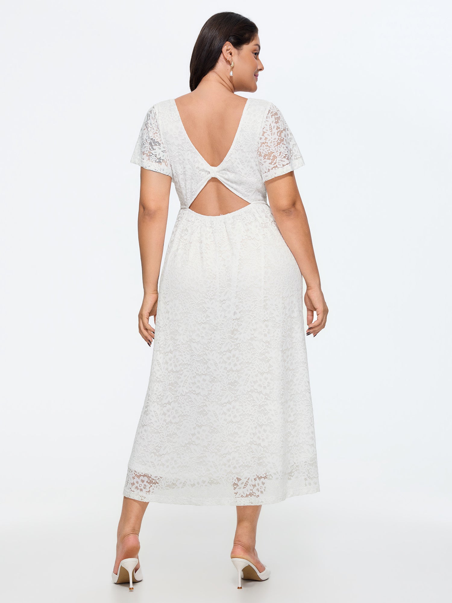 Floral Lace Textured Cut-Out Back Midi Dress