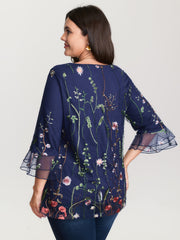 Embroidered Mesh Lotus Leaf Sleeve Blouse