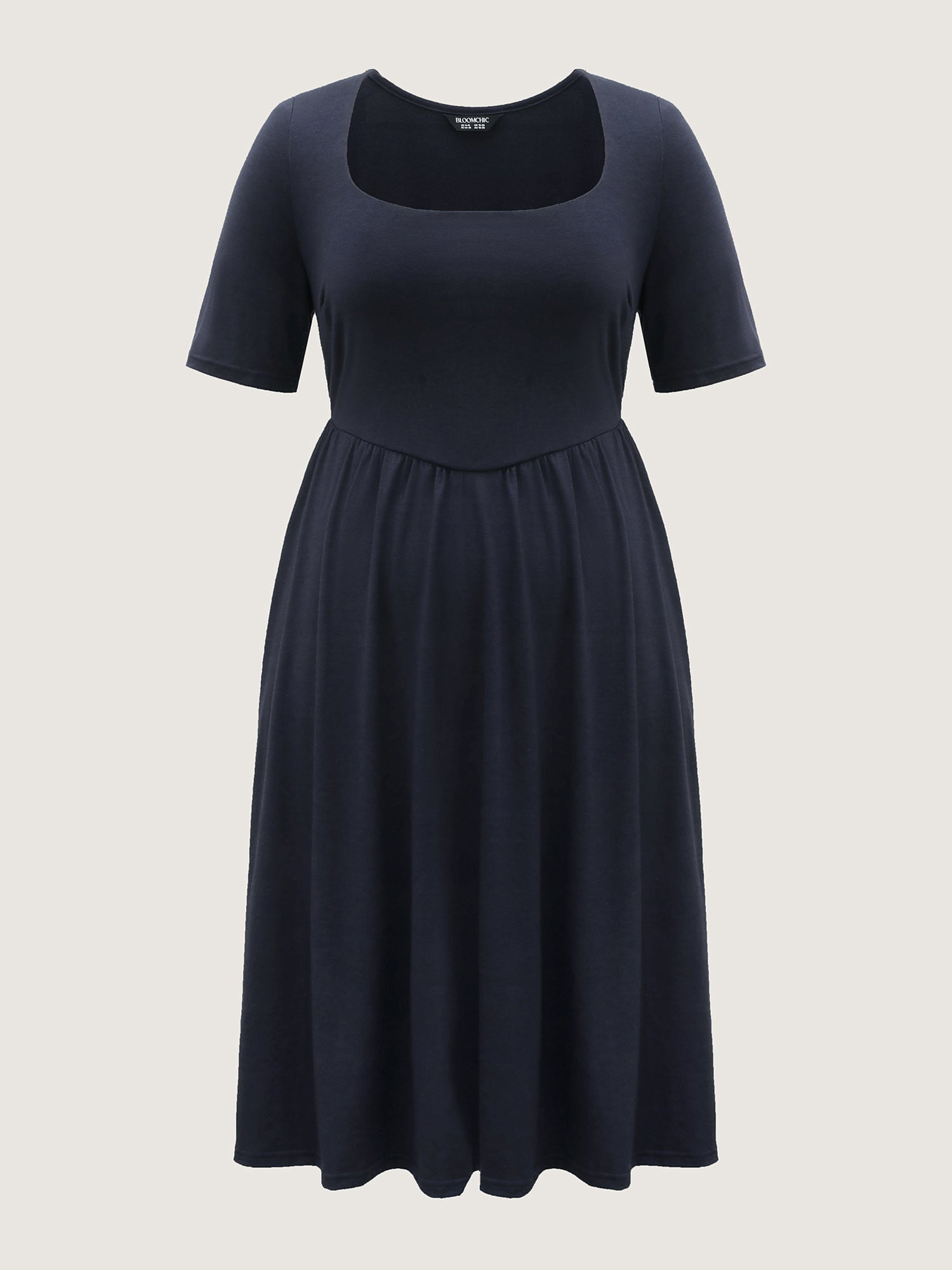 Scoop Neck Stretch Solid Pockets Midi Dress