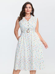 Cotton Colorful Heart Print Belted Midi Dress