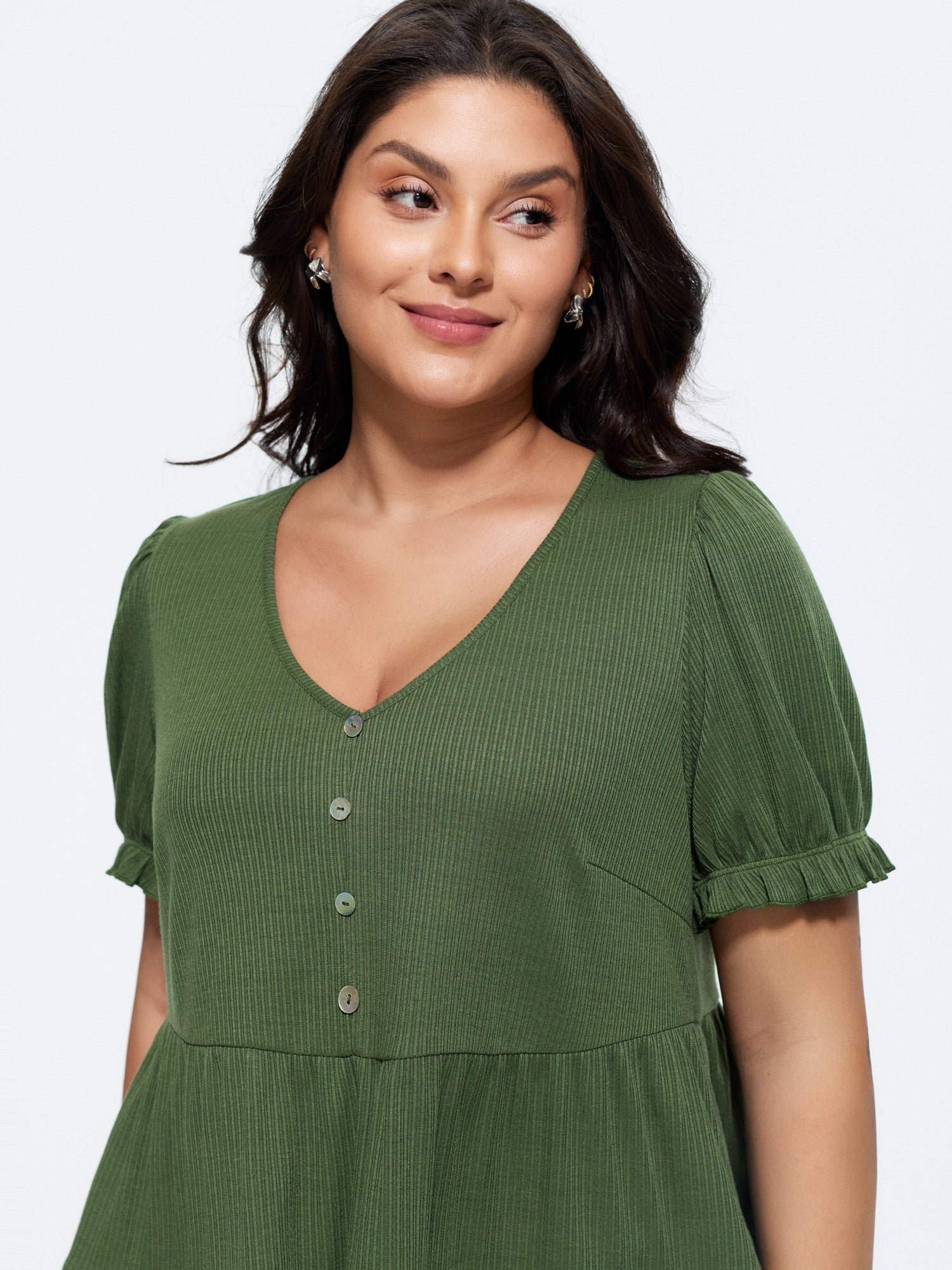 Stretchy Tiered Button Detail Knit Top