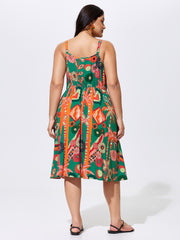 Supersoft Vibrant Tropical Print Floral Strap Midi Dress