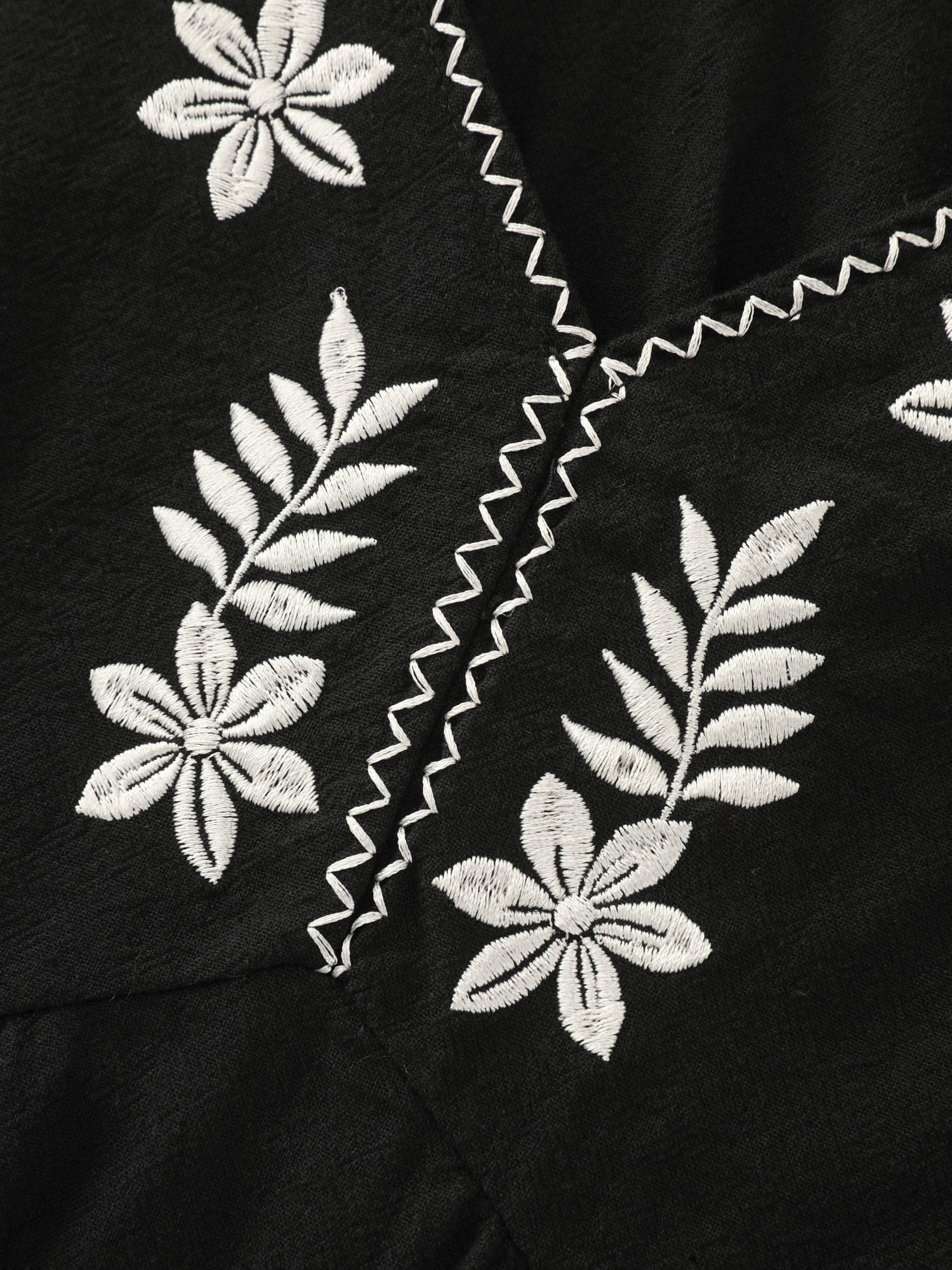 Cotton Floral Embroidered Neckline Shoulder-Tie Tank Top