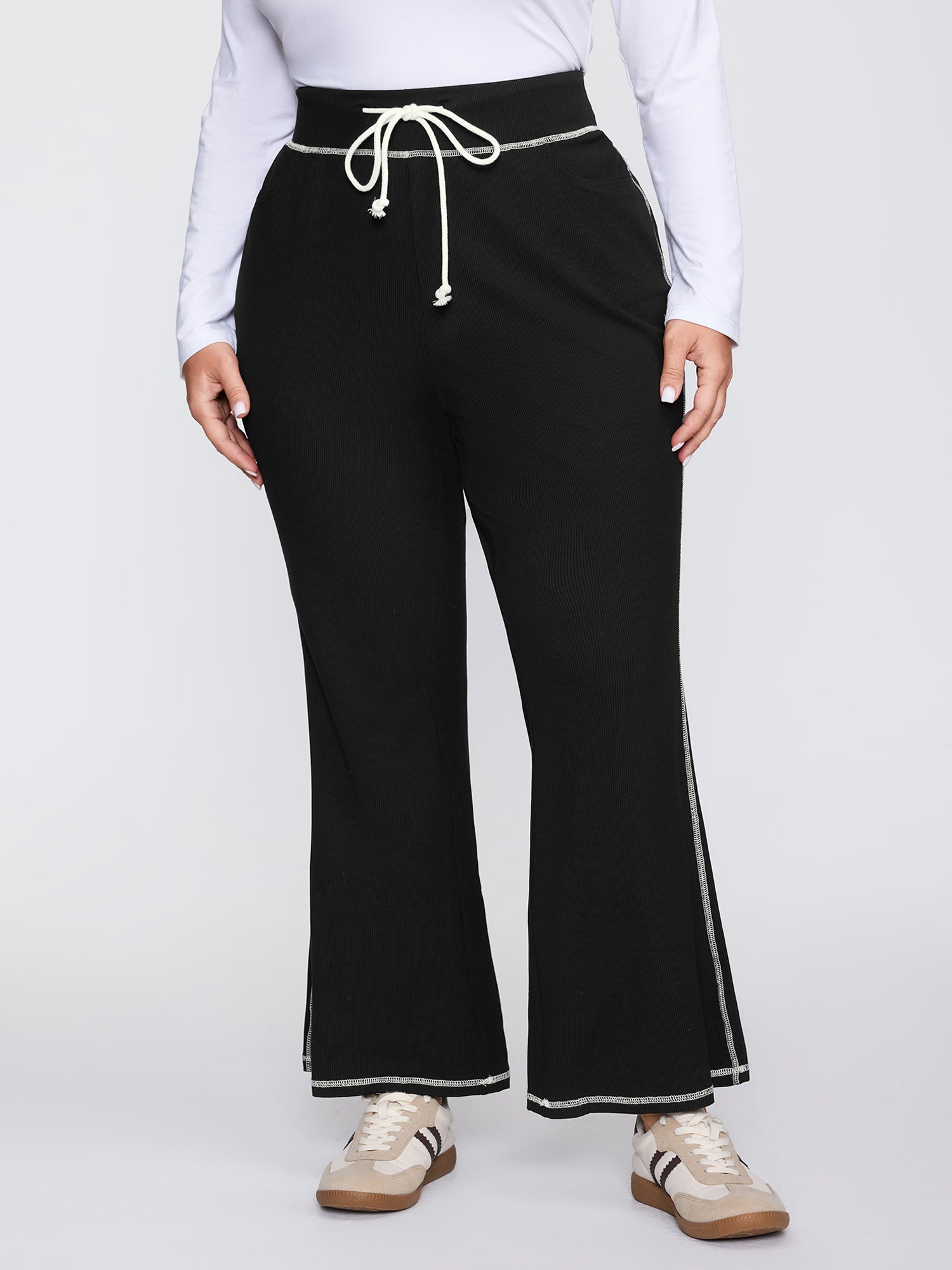 Stretchy Drawstring Waist Flared Pants