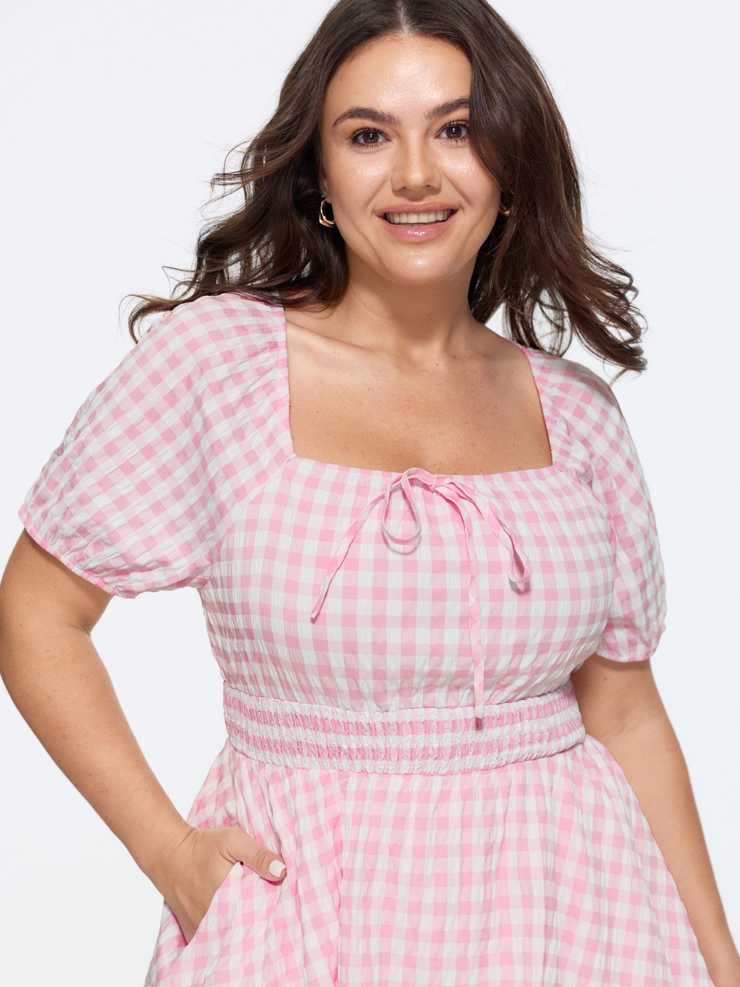 Gingham Print Fit And Flare Mini Dress