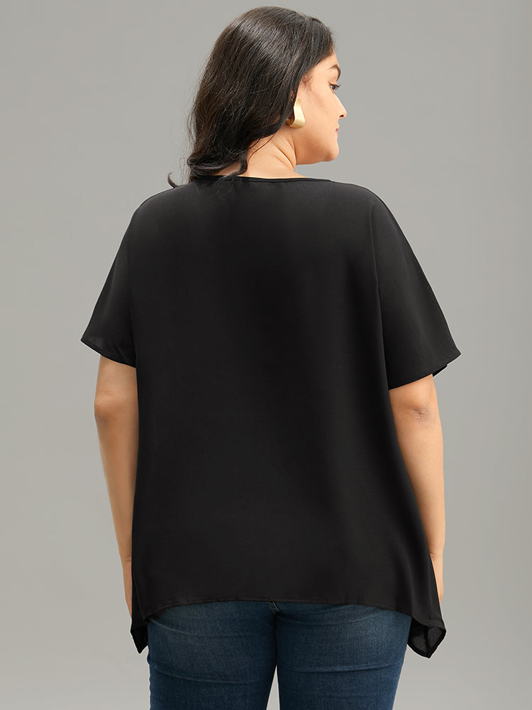 Plain Zipper Curved Hem Blouse