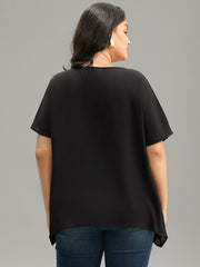 Plain Zipper Curved Hem Blouse