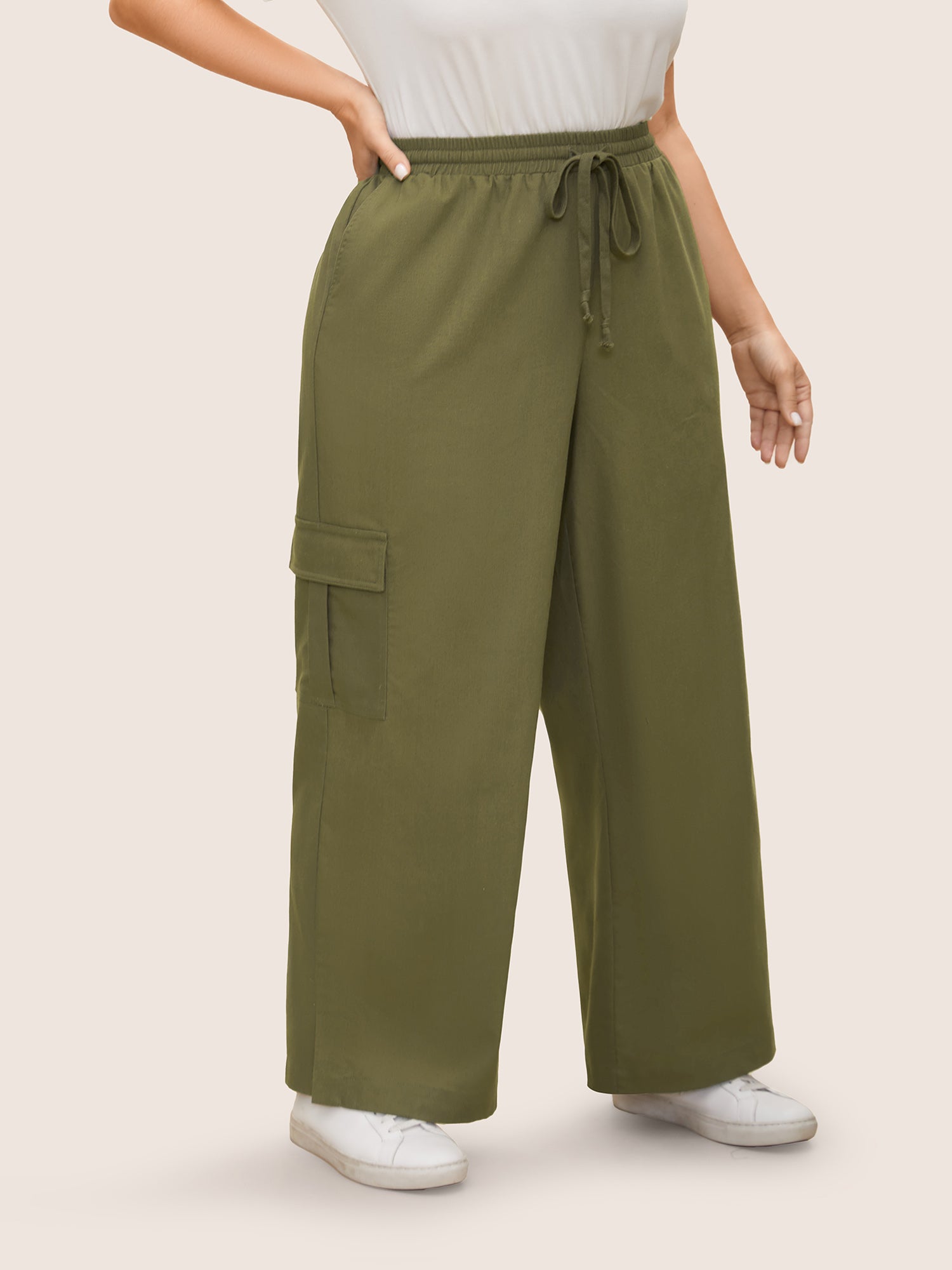 Linen Blend Wide Leg Cargo Pants