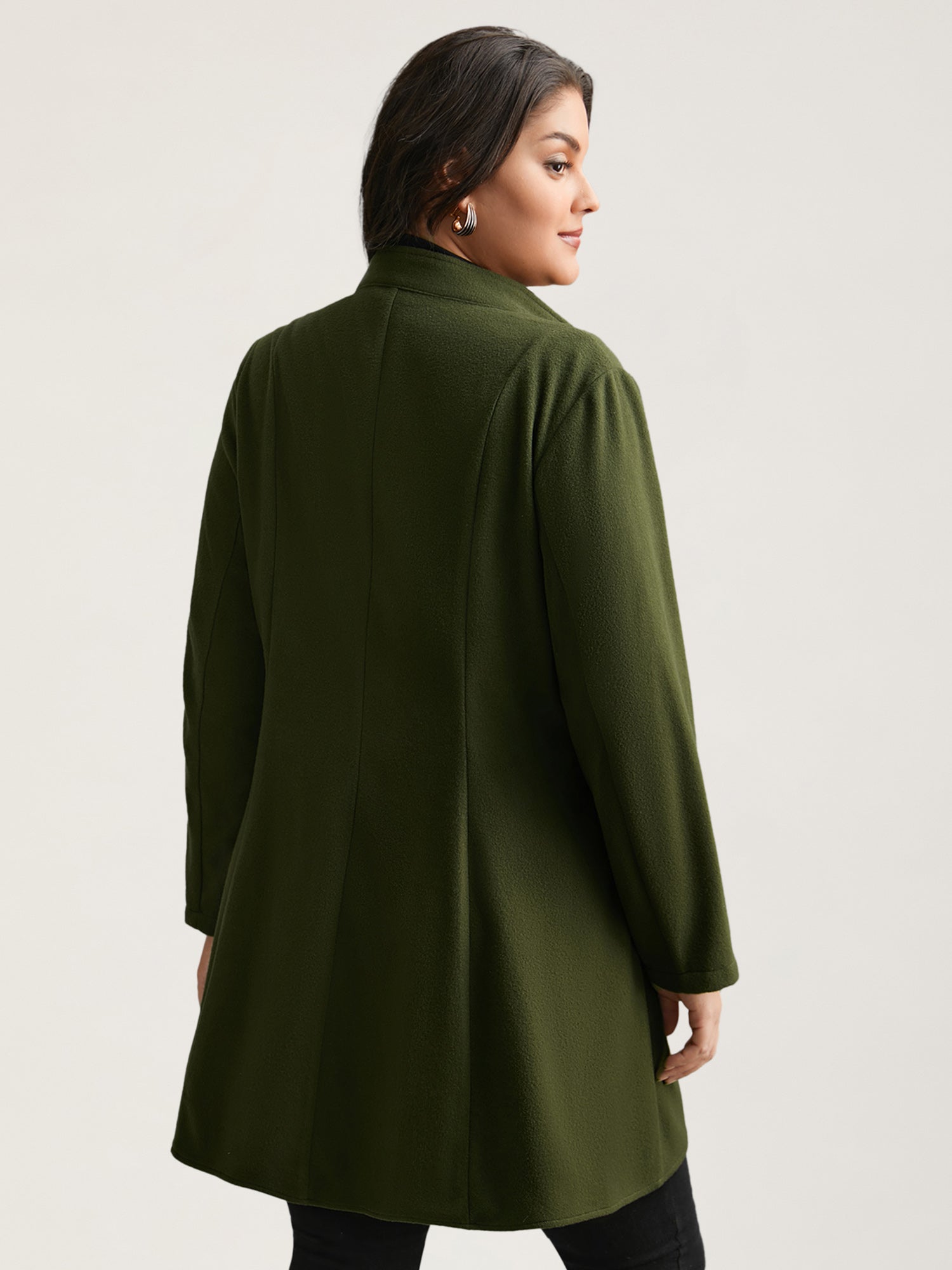 Solid Wrap Button Up Asymmetrical Hem Coat