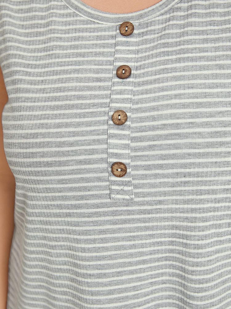 Striped Print Button Detail Pajama Top
