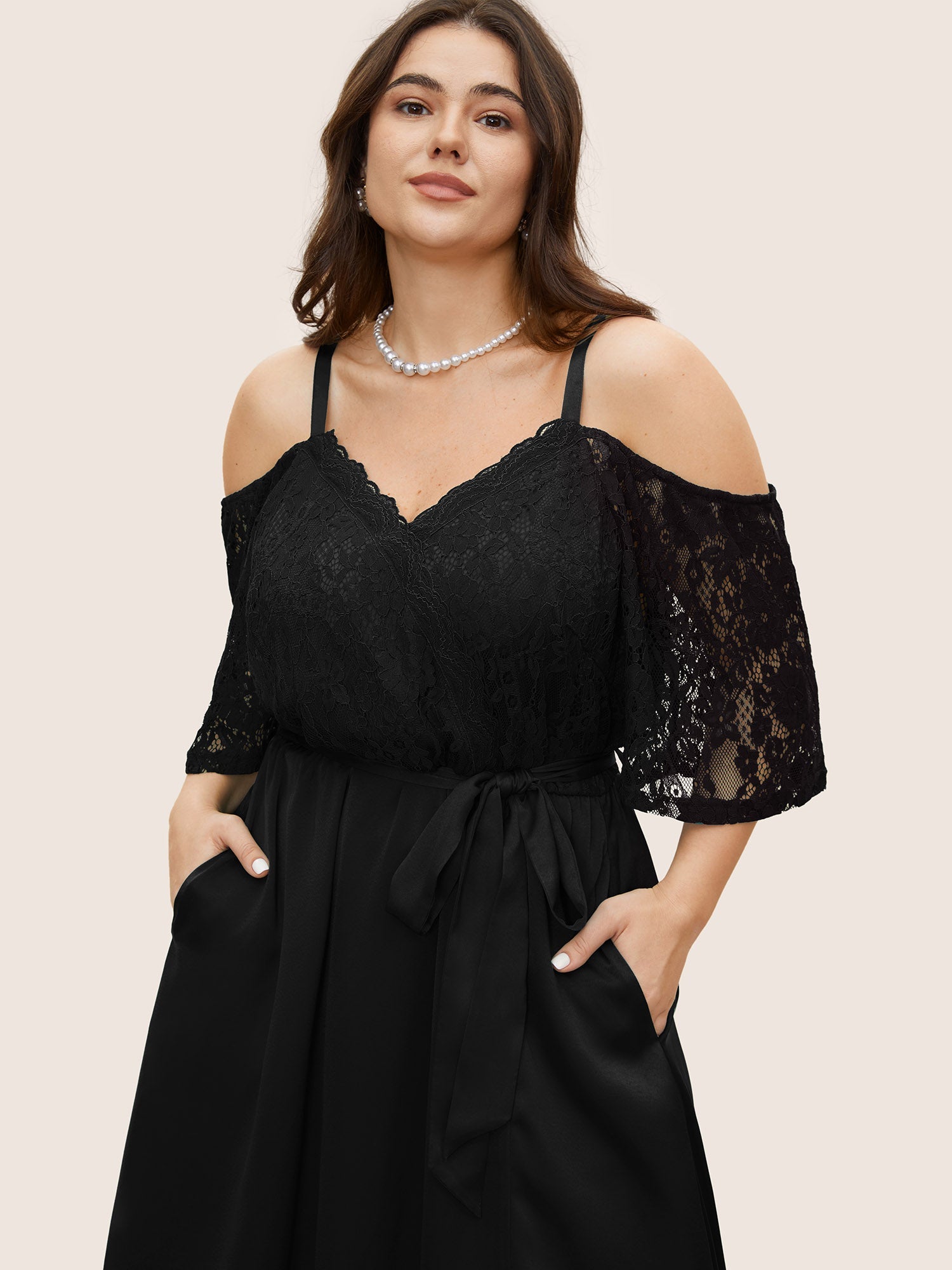 Crochet Lace Mesh Cold Shoulder Dress