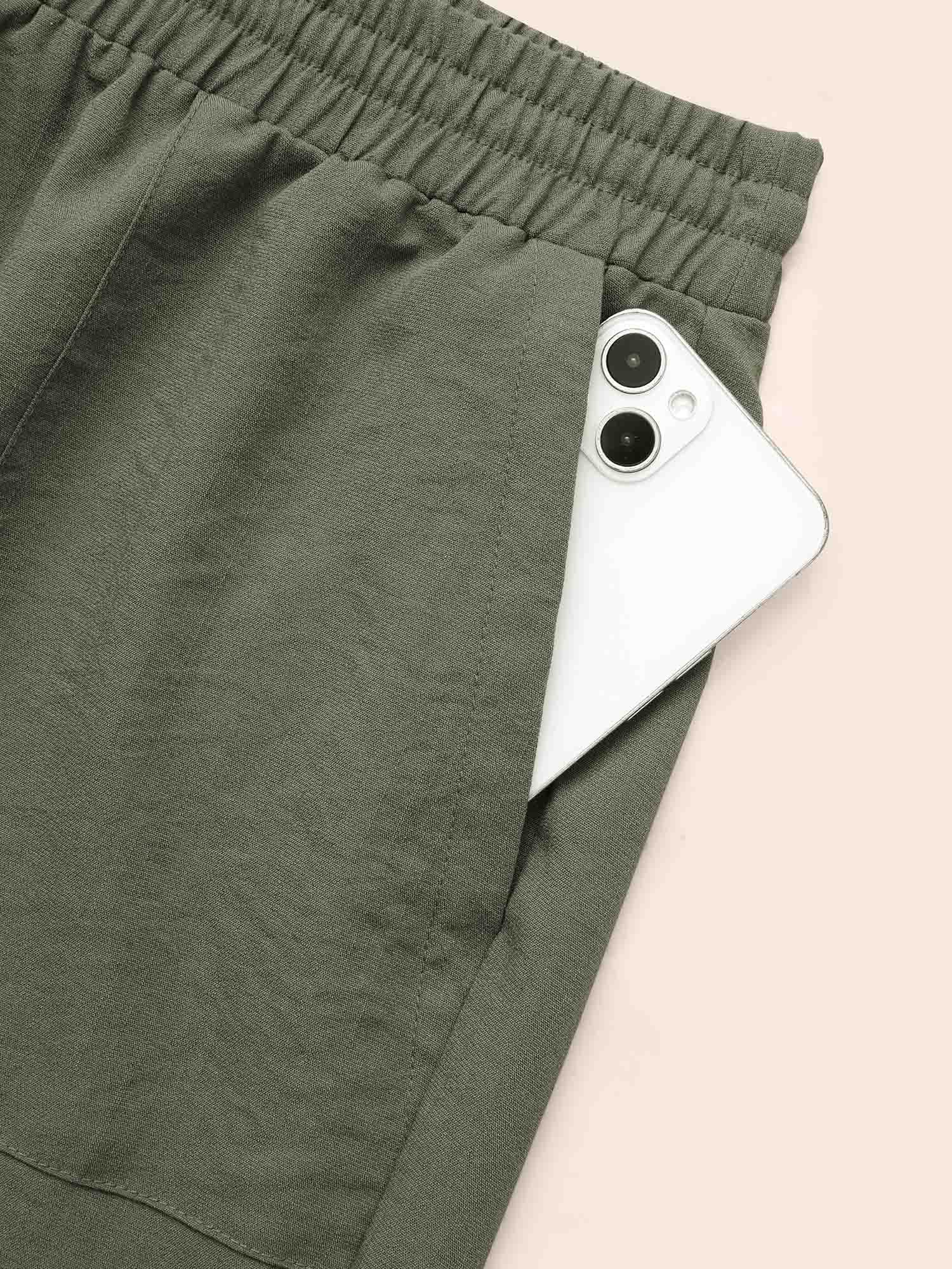 Mid Rise Patched Pocket Drawstring Pants