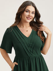 Bib-Front V-Neck Pockets Tiered Mini Dress