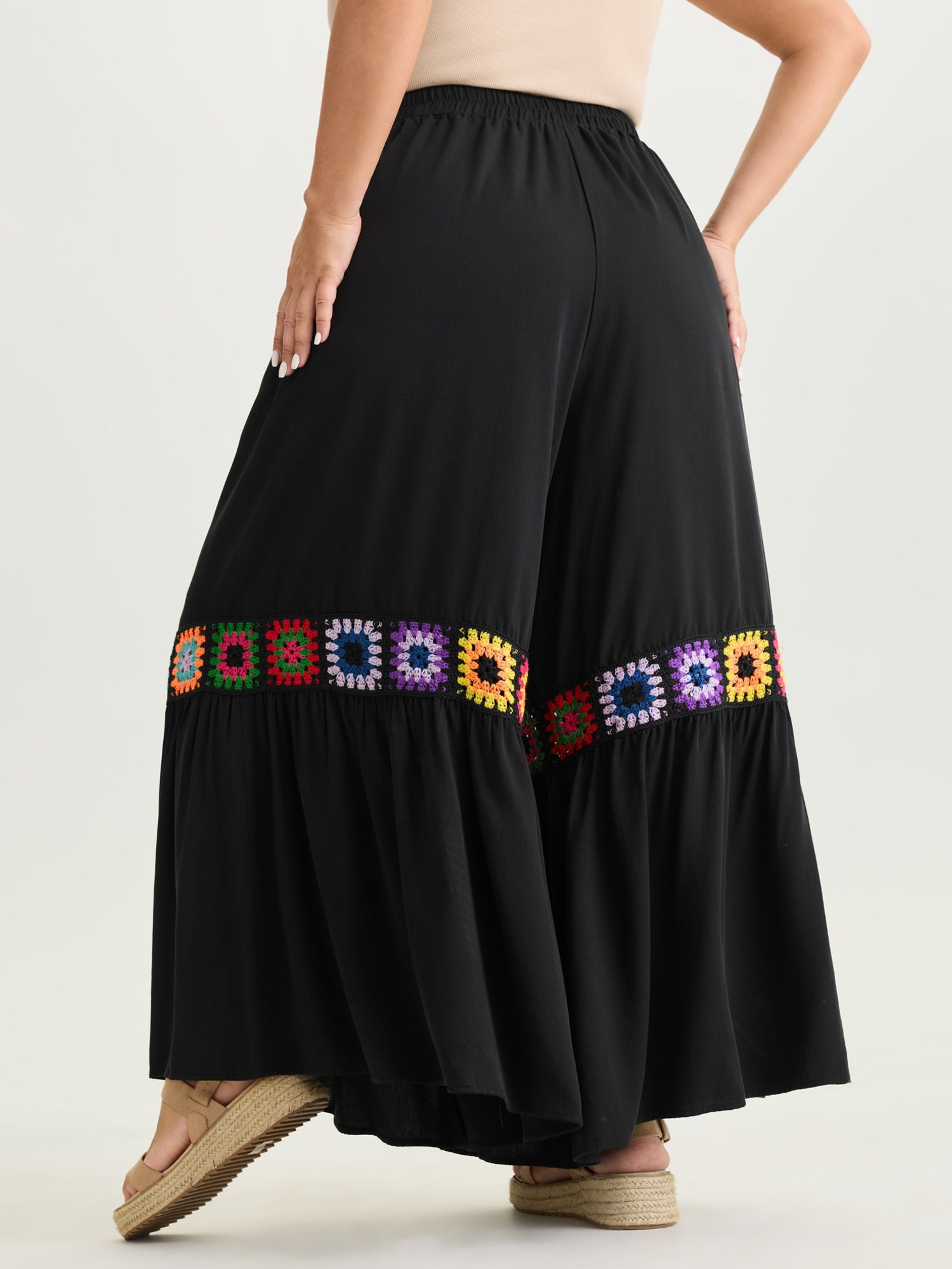 Colorful Crochet Floral Flared Pants