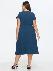 Split Neckline Side Waist-Tie Midi Dress