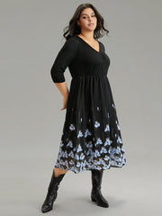 Boho Print Ruched Elastic Waist Chiffon Dress