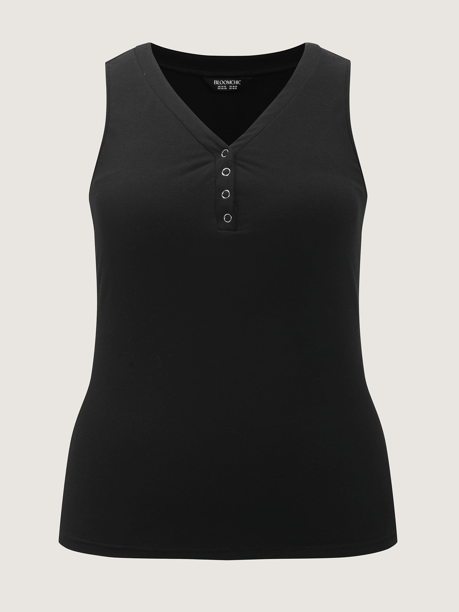 Supported Bra Button Detail Split Neckline Tank Top