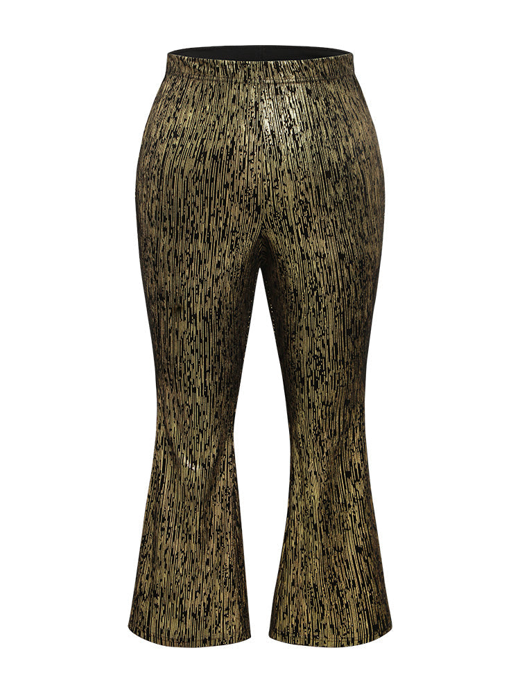 Velvet Striped Elastic Waist Flare Leg Pants