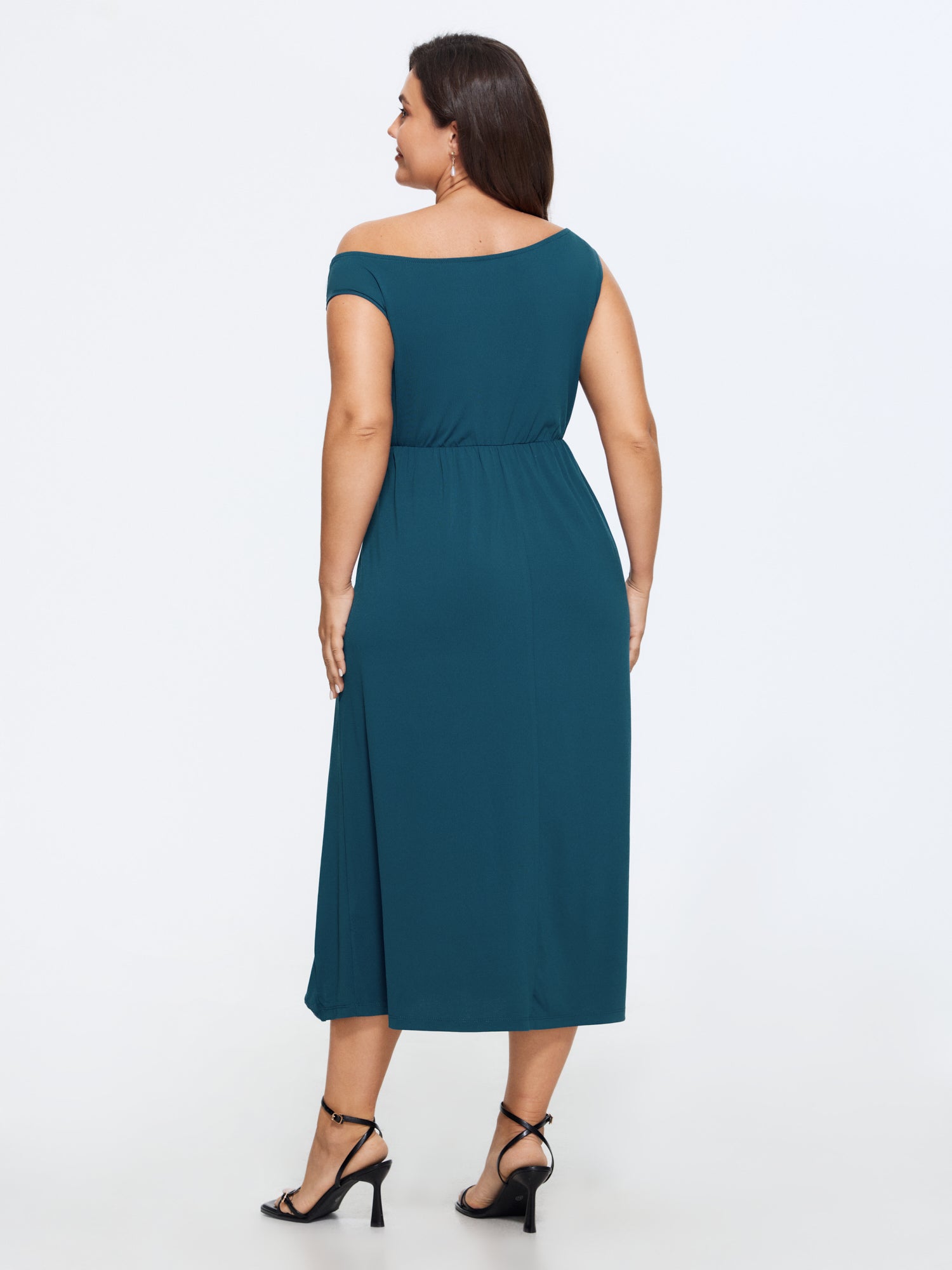 Stretchy One-Shoulder Asymmetrical Hem Midi Dress