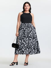 Floral Print Stretchy Waist Pockets Midi Dress