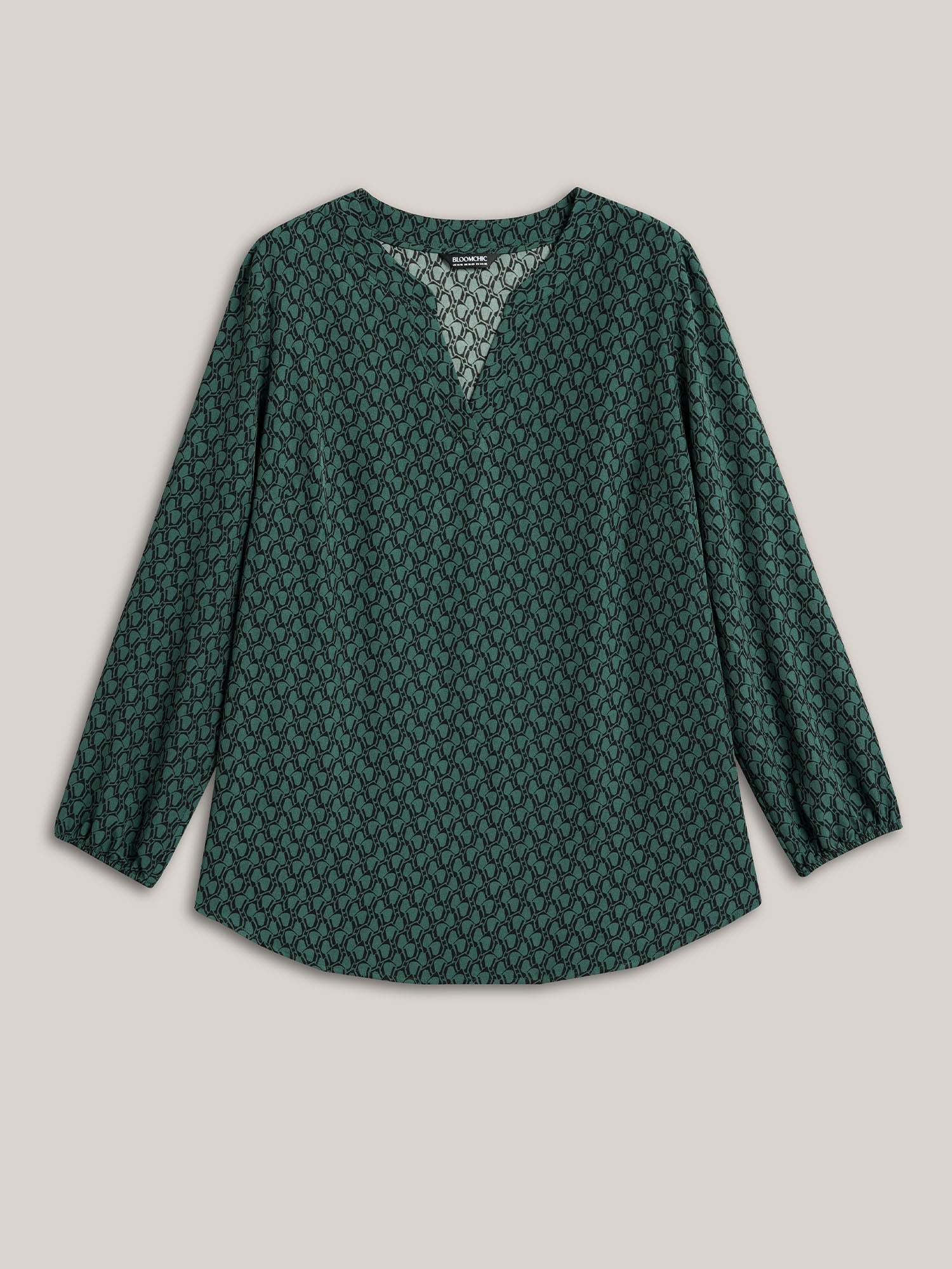 Notched Collar Geometric Print Flowy Blouse
