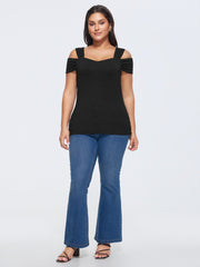 Elegant Stretchy Cold-Shoulder Plain Top