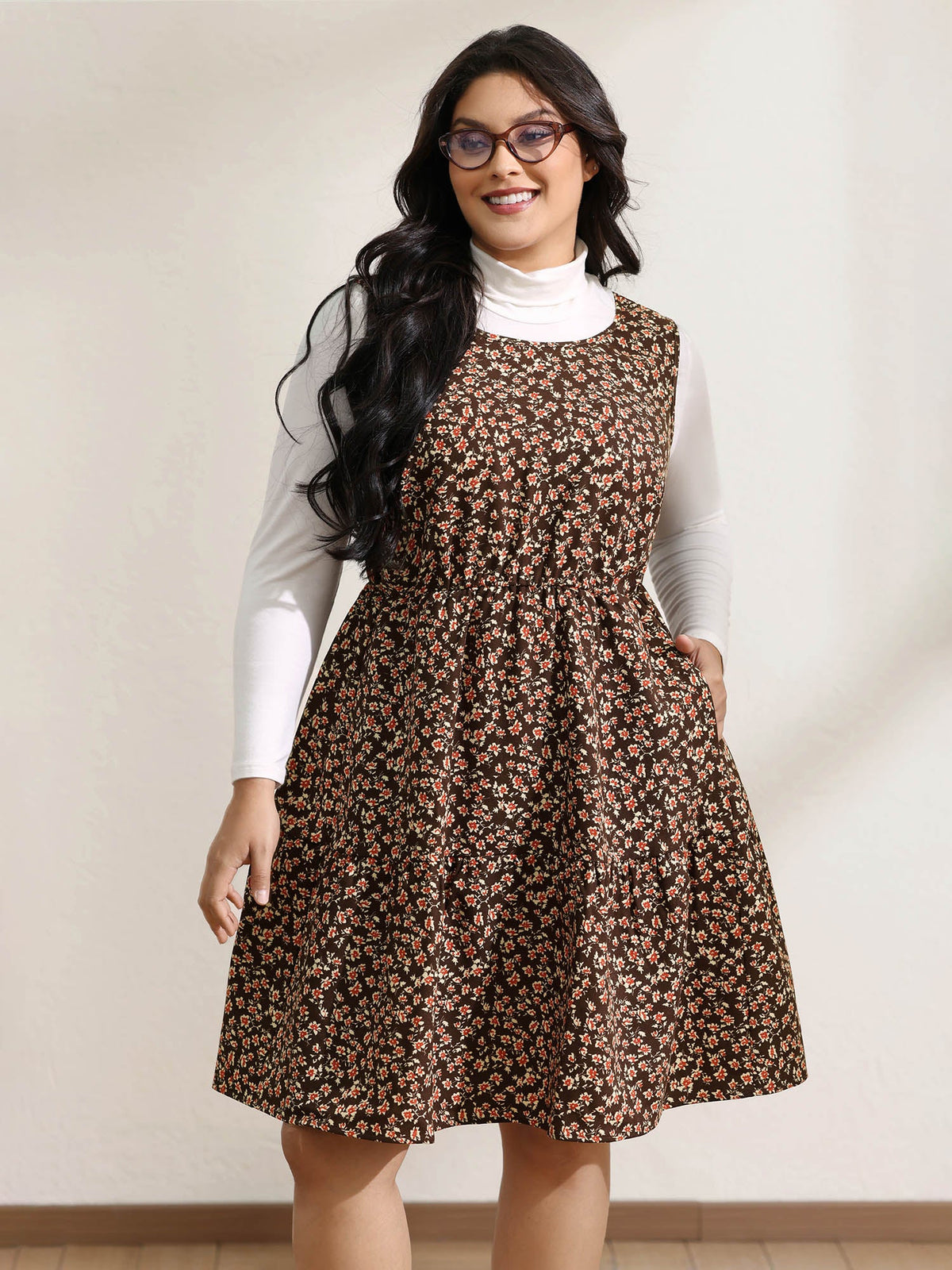 Floral Print Pockets Sleeveless Mini Dress