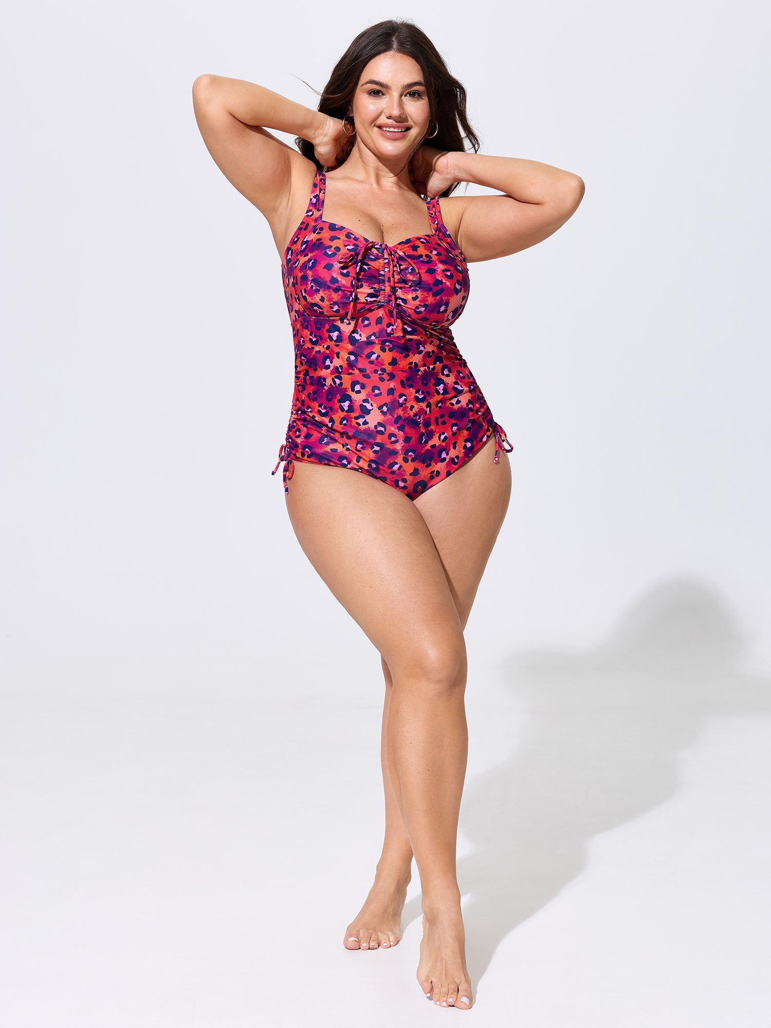 Leopard Print Ruched Adjustable Coverage One-Piece Swim