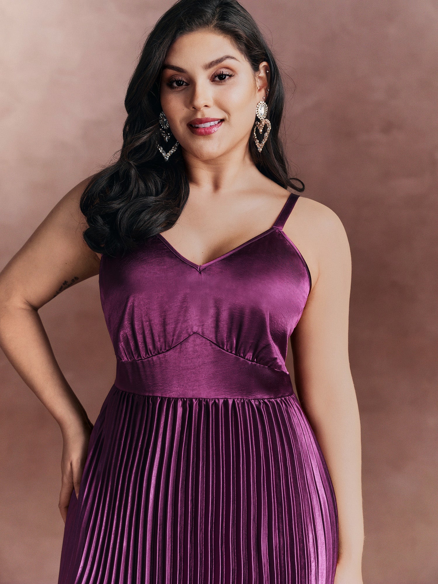 Satin Pleated Skirt Cami Midi Dress