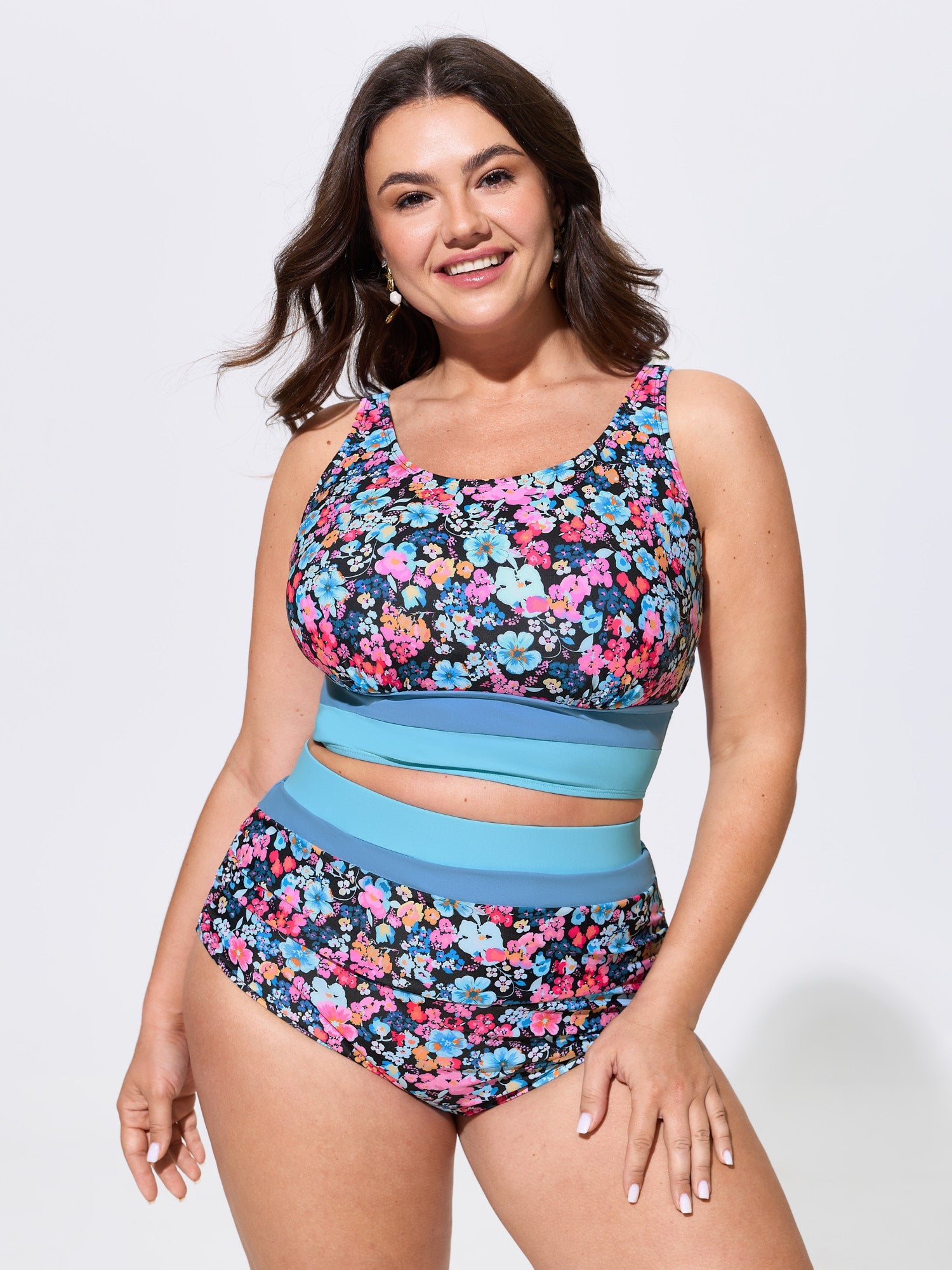 Floral Print Color Contrast Bikini Top