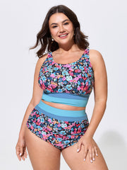 Floral Print Color Contrast Bikini Top