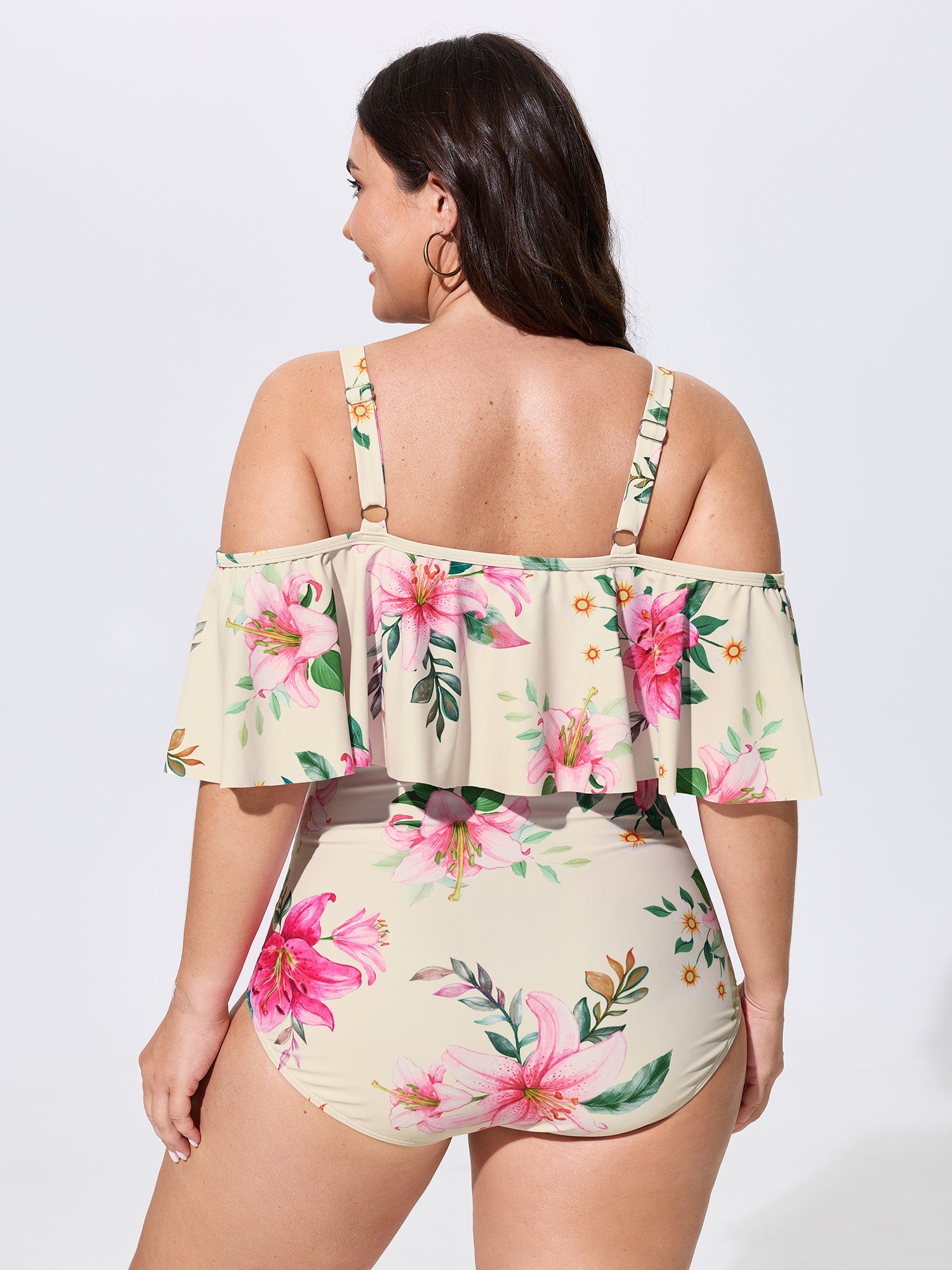 Sarong Set Floral Print Off-Shoulder One-Piece Swimsuit