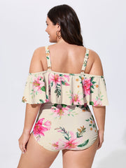Sarong Set Floral Print Off-Shoulder One-Piece Swimsuit