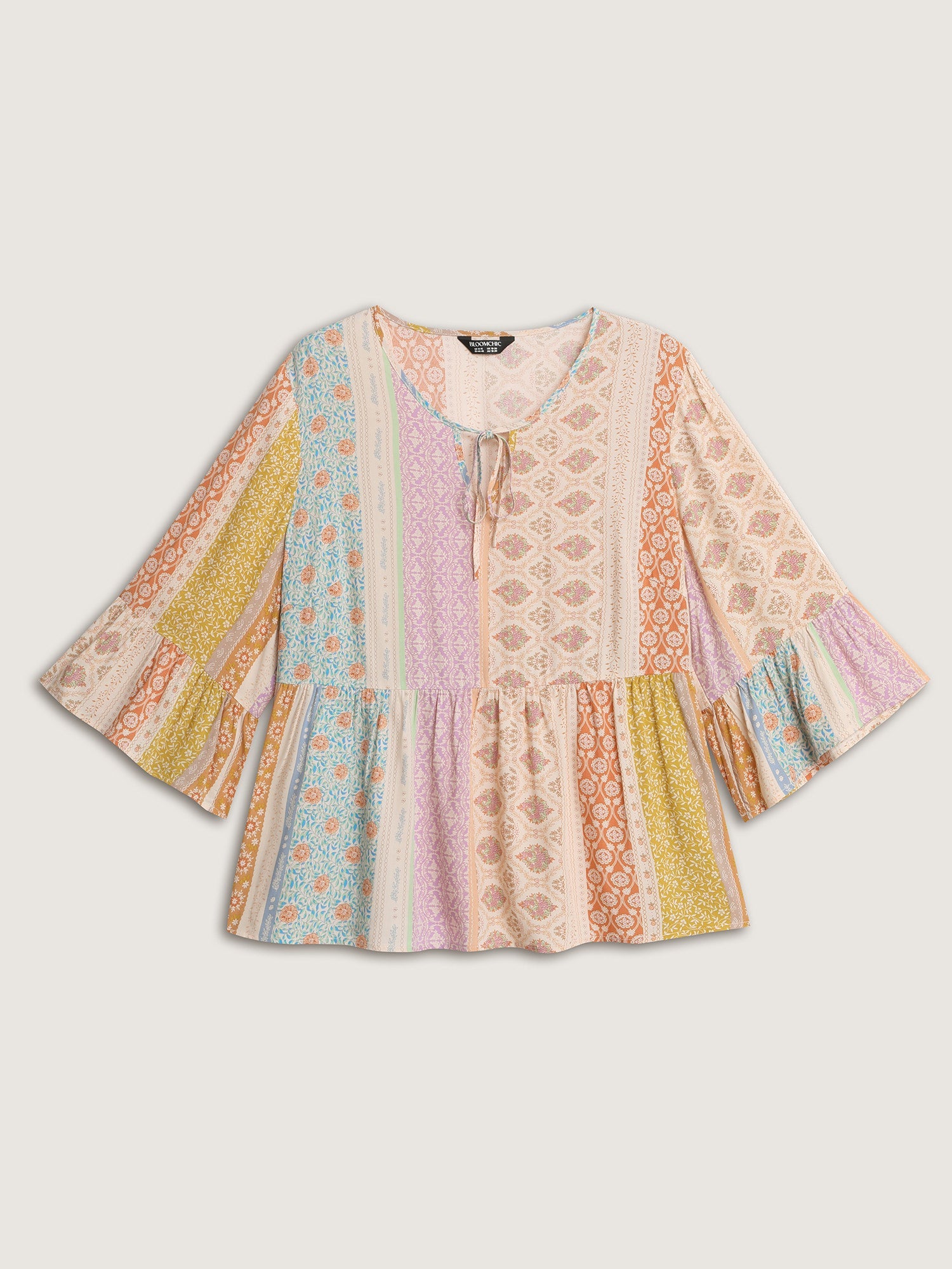 Colorful Printed Stripe Flared Blouse