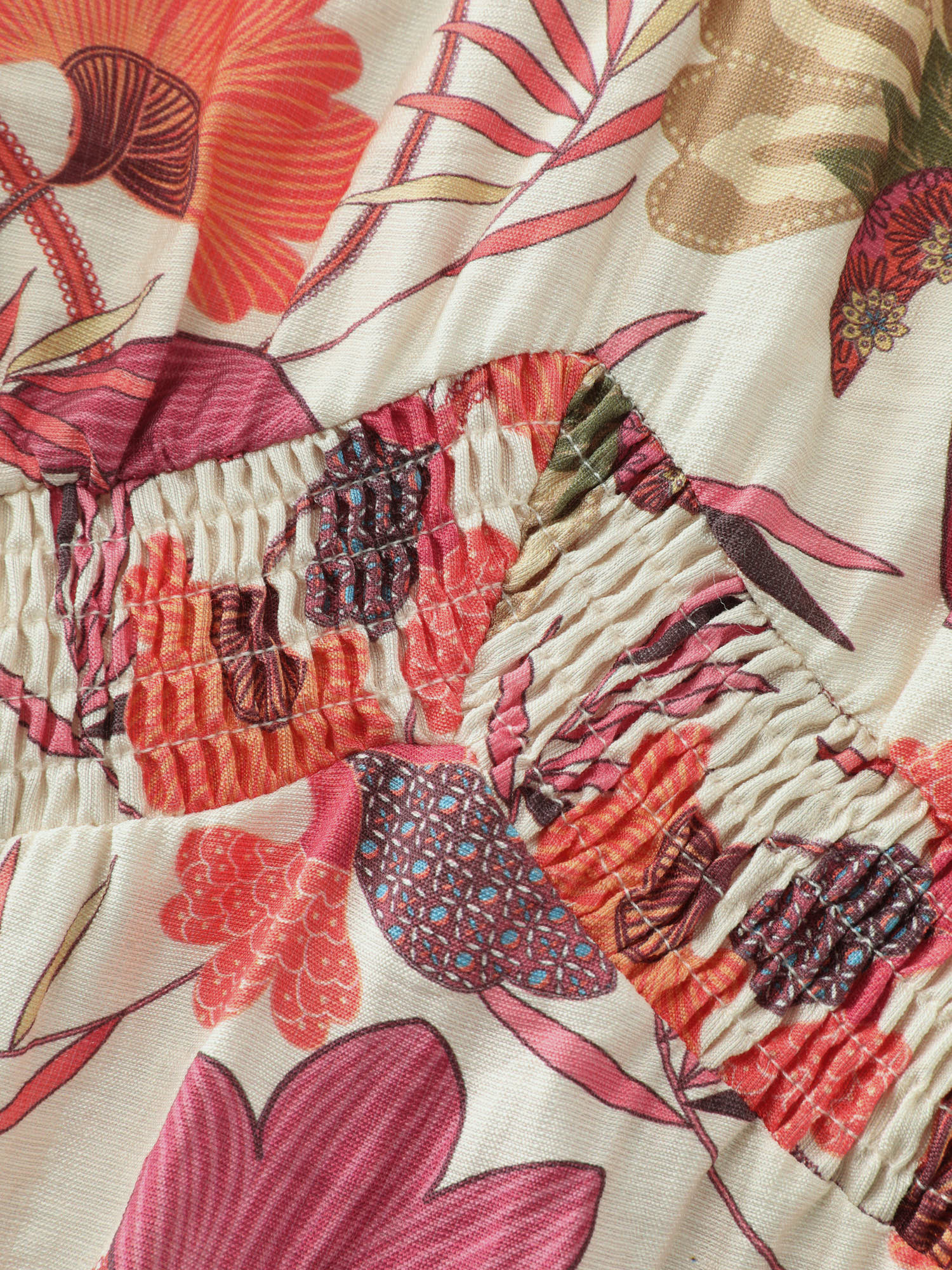 Floral Print Shirred Babydoll Blouse