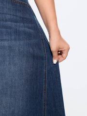 Stretchy Seamed Mid-Rise Denim Skirt