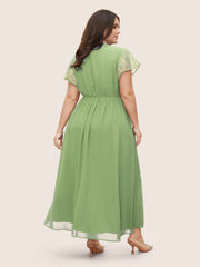 Overlap Collar Crochet Lace Mesh Dress
