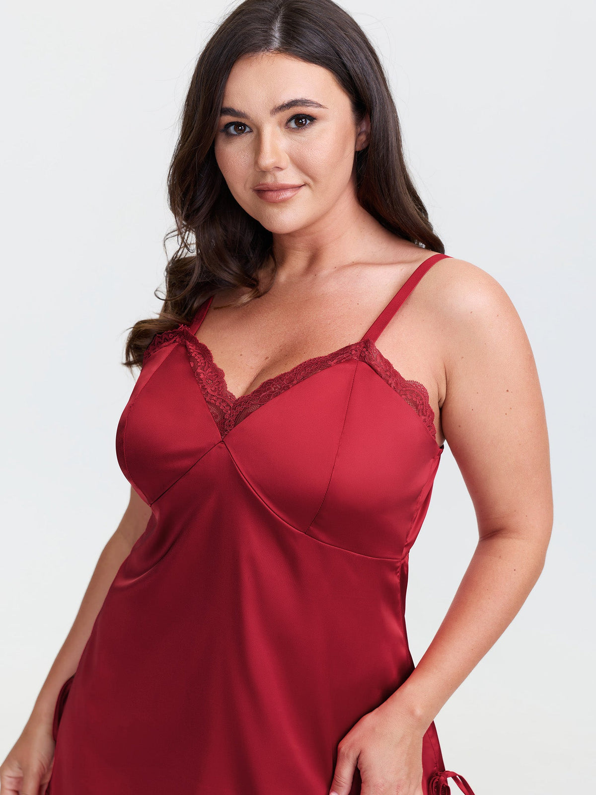 Lace Trim Slit Side Tie Nightgown
