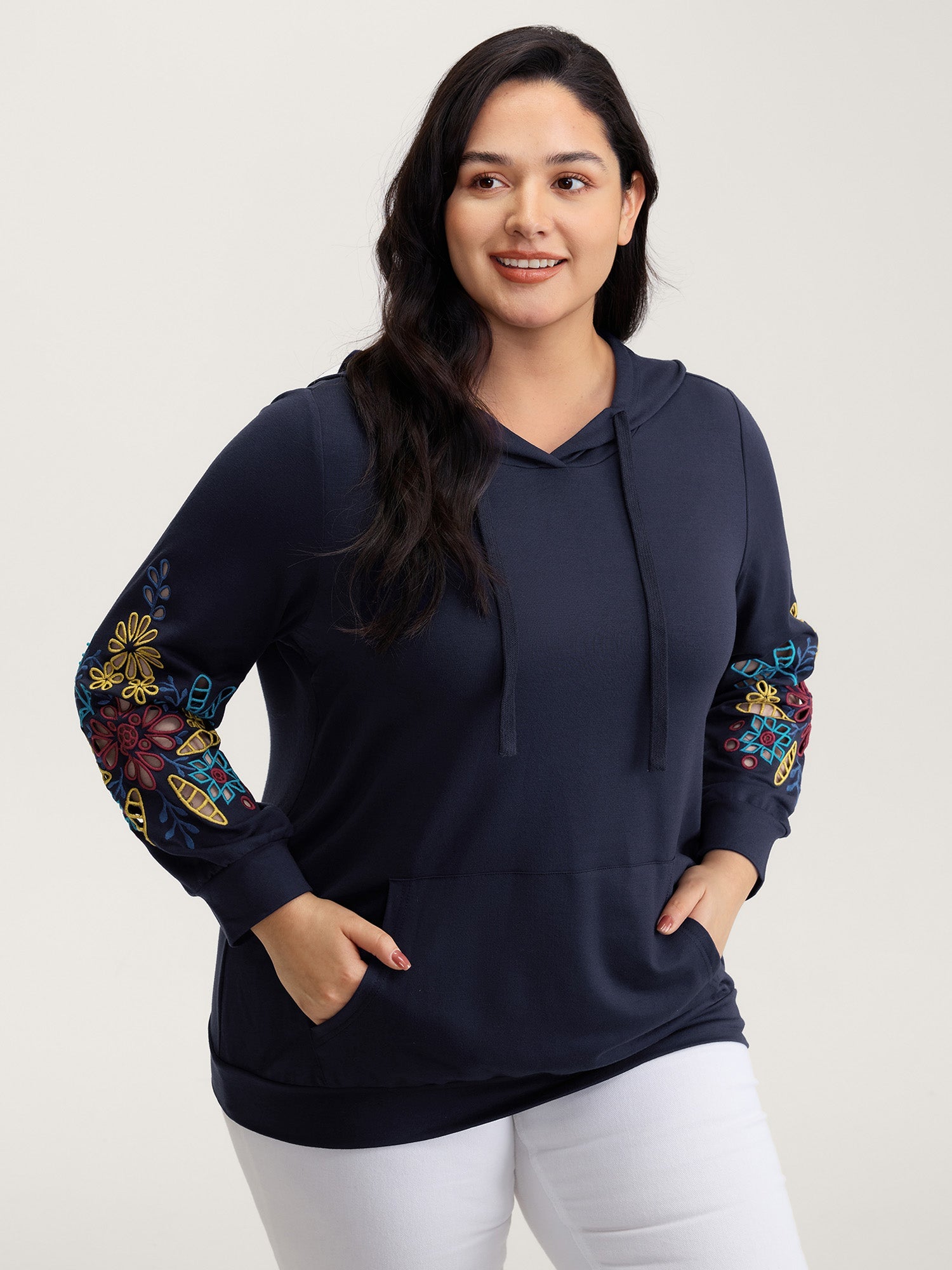 Supersoft Embroidered Sleeve Solid Hoodie