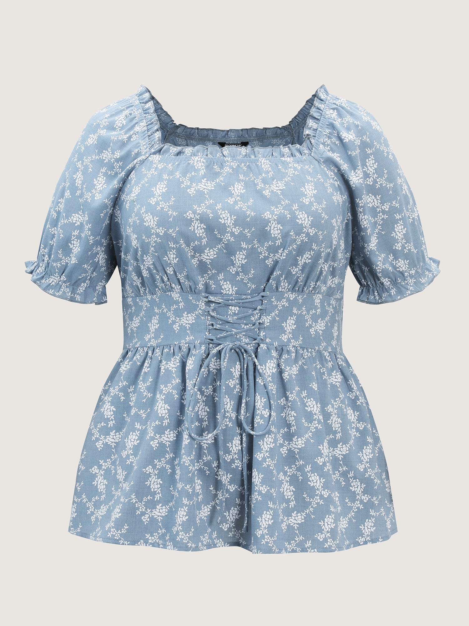 Ditsy Floral Front-Tie Shirred Blouse